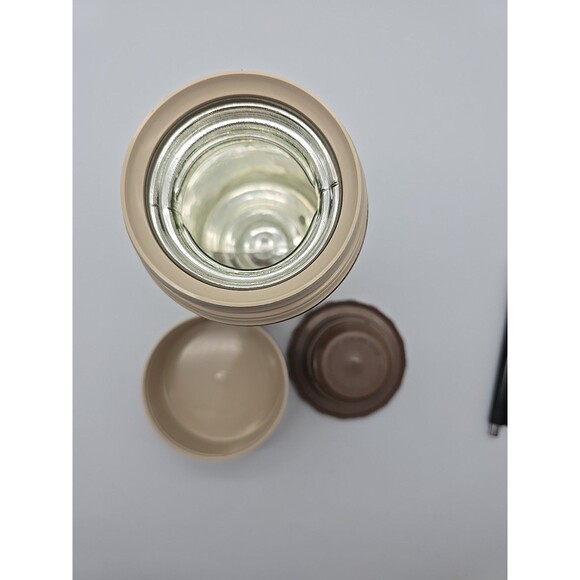 Vintage King-Seeley Metal Thermos 10 oz  Wide Mouth Tan & Brown Striped #6263 - Picture 10 of 12